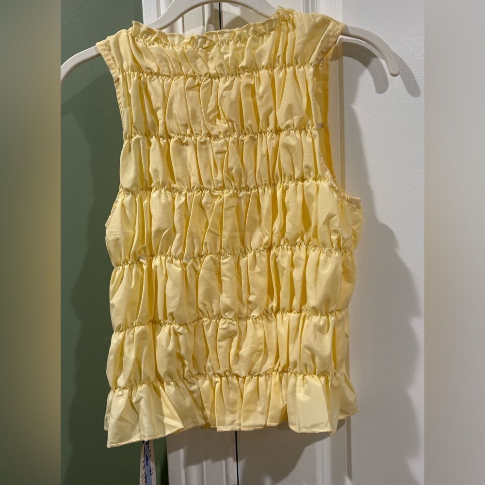 Cider Pale Yellow Smocked Ruffle Tank Top - Picture 6 of 7